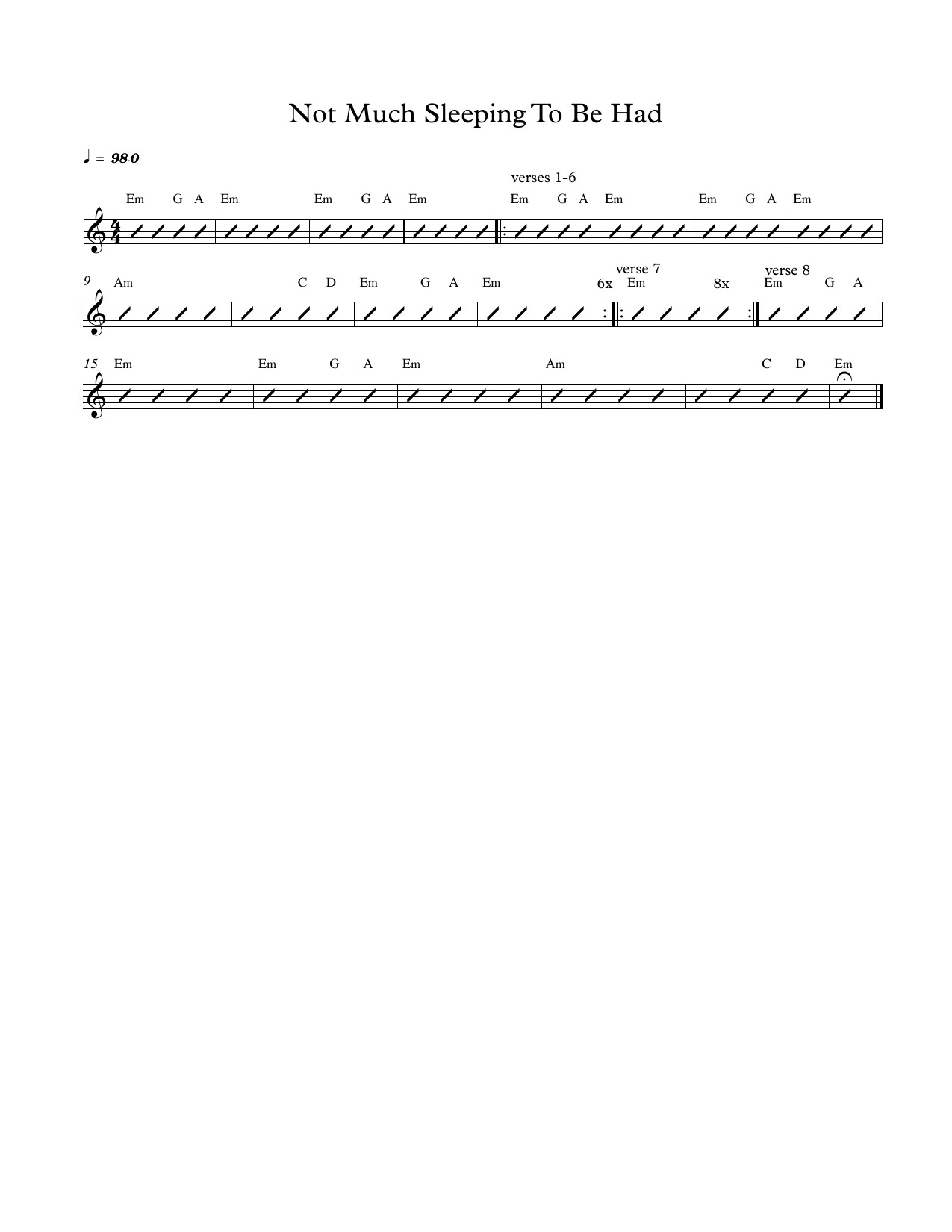 There’s Not Much Sleeping To Be Had sheet music, page 1 of 1