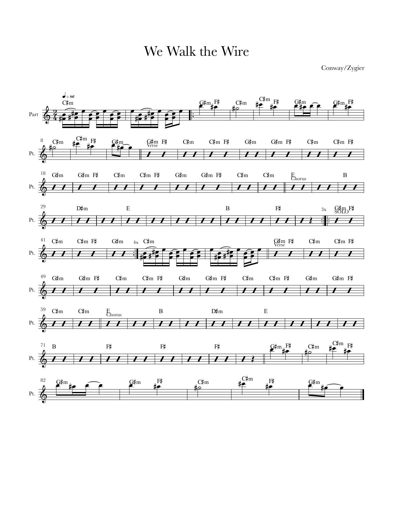 We Walk The Wire sheet music, page 1 of 1