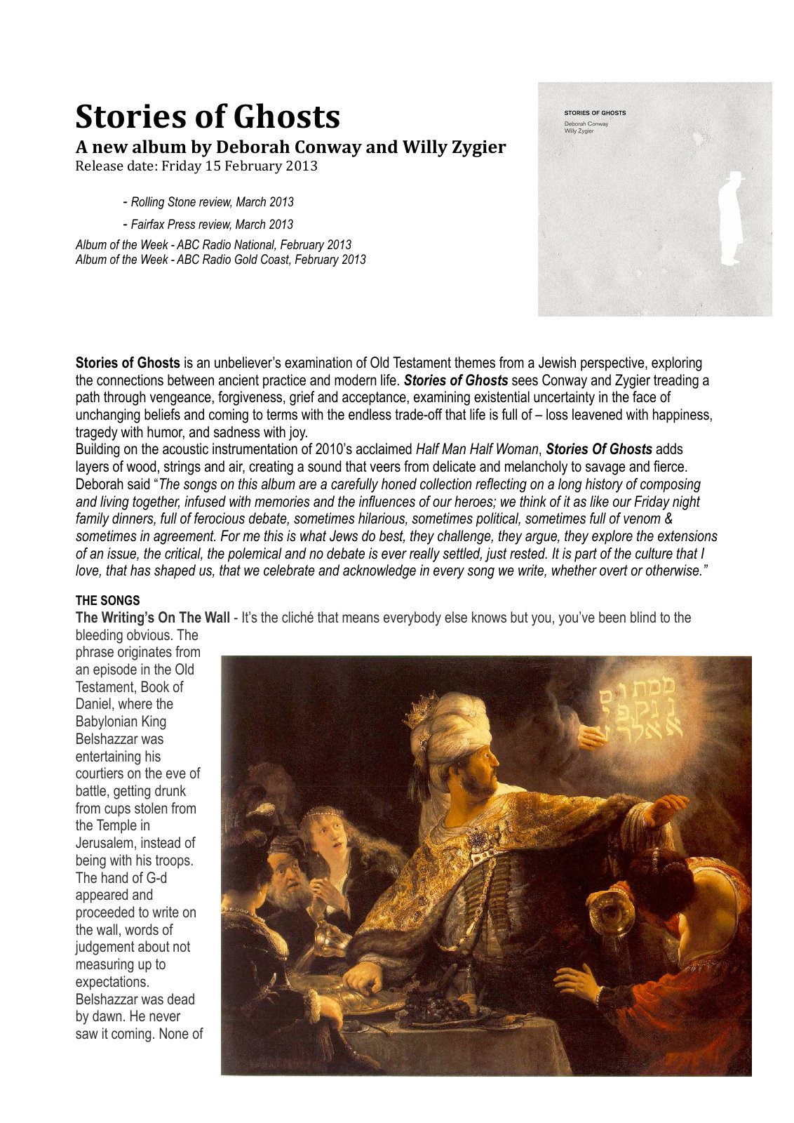 Stories of Ghosts original illustrated album notes, page 1